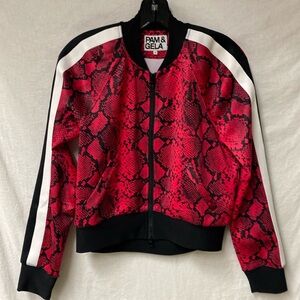 Pam & Gela Track Jacket in Fushia Pink Snakeskin Print.